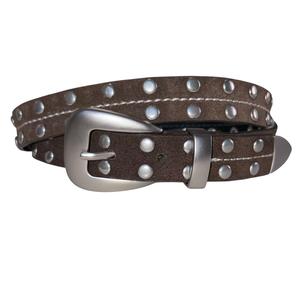 Aldo Studded Belt Women Brown Suede Western Boho Like New Large 41.5" L Silver